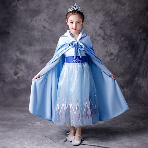 外贸童装新款网纱冰雪奇缘2艾莎公主裙演出服女童连衣裙一件代发