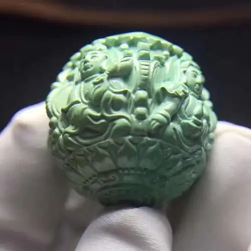 绿松雕刻珠子【五面佛】