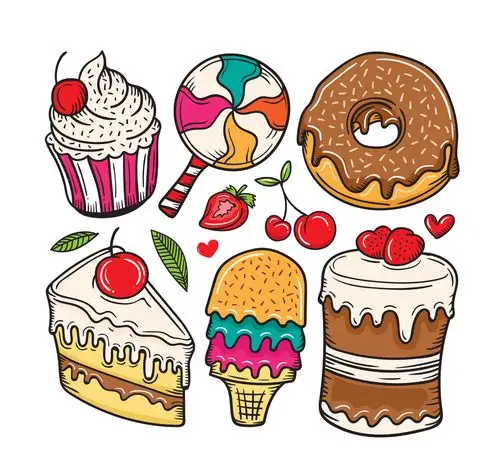 6款卡通甜点设计矢量素材