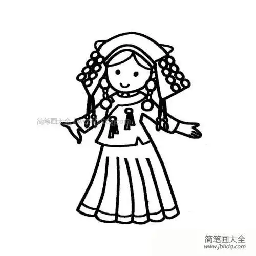 绘画彝族人物简笔画彝族小姑娘简笔画卡通民族人物彝族女孩简笔画步骤