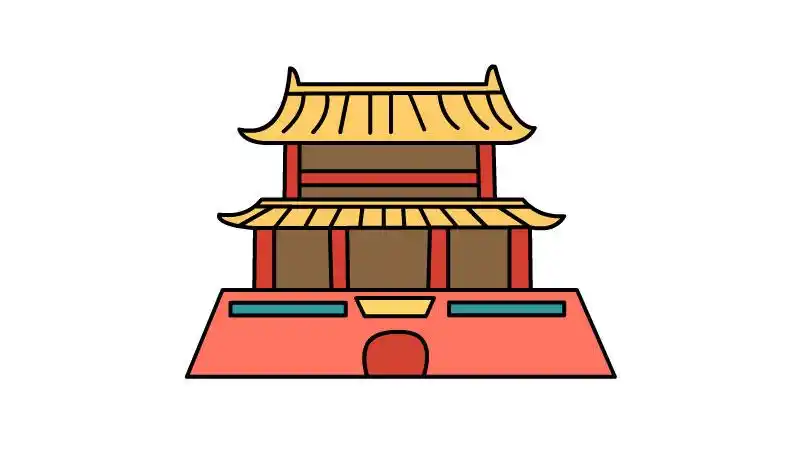 故宫简笔画图片带颜色