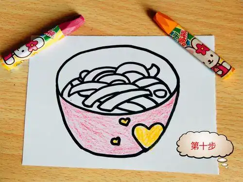 儿童简笔画一碗彩色面条