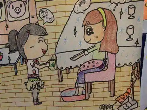 给妈妈洗脚的小女孩简笔画