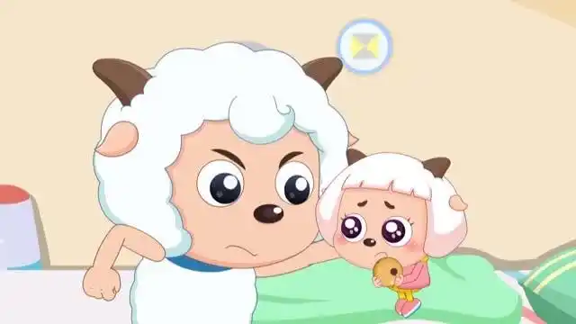 喜羊羊正在做作业,冰冰羊一直在旁边捣乱,还拿喜羊羊铃铛玩