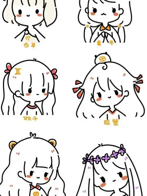 星座简笔画十二星座文化十二星座 可爱卡通简笔画 十二星座公主动漫