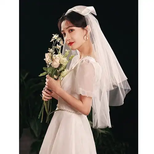 头纱女新娘主婚婚纱结婚头饰森系写真法式领证头纱