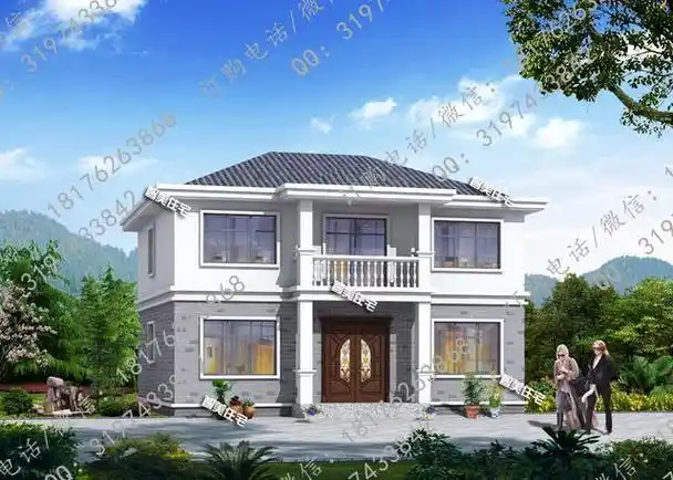 12x10米简约对称农村二层别墅建房实景图小洋楼图片