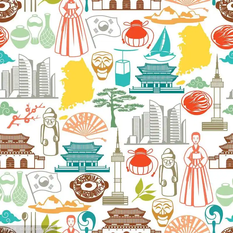 韩国无缝图案韩国传统符号