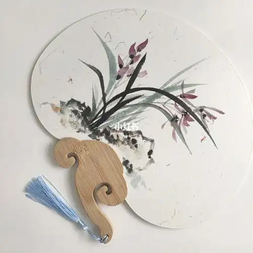 手绘扇面古风如意扇子国画兰花
