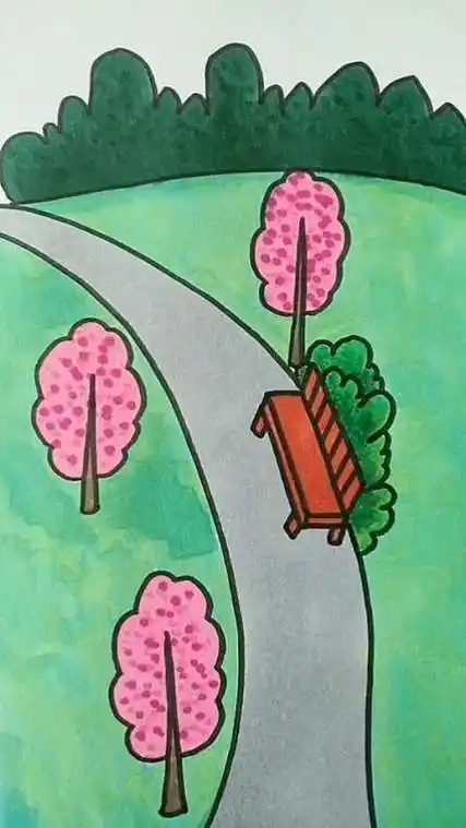 儿童简笔画之春天的公园