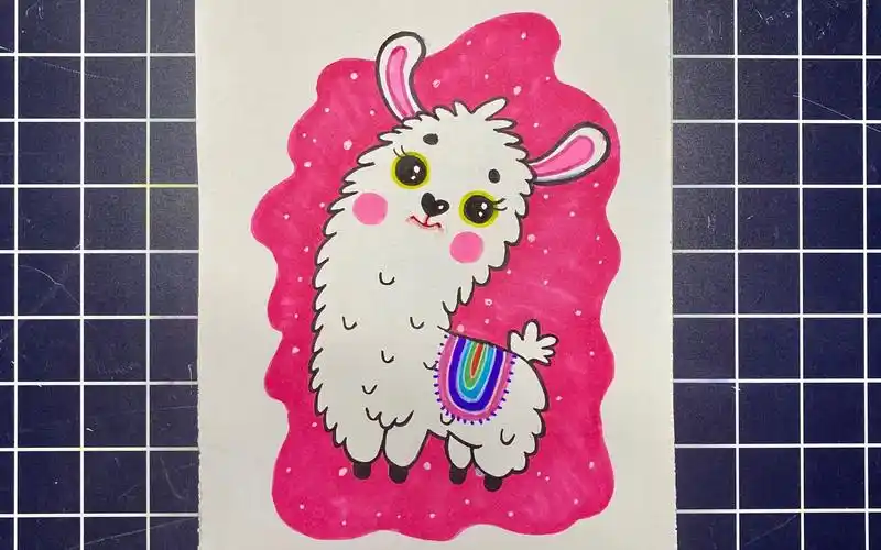 儿童马克笔画:可爱的小羊驼,有没有很喜欢呀