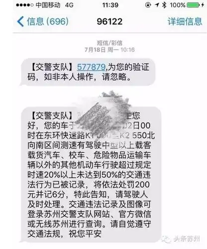 ▽短信截图昨天就有市民收到短信,称自己在高架超速,要处以罚款200元