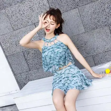 泳衣女保守遮肚显瘦三件套温泉小香风分体小胸泳装性感韩国游泳衣