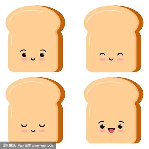 可爱的吐司面包卡哇伊卡通风格的设置