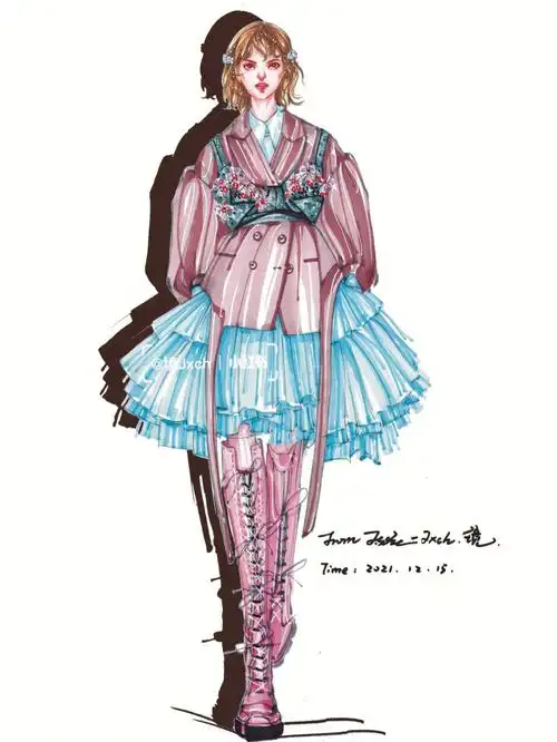 00马克笔服装效果图浪漫少女