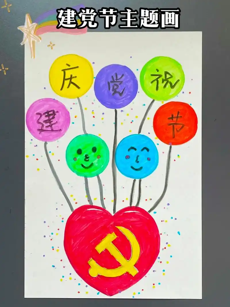 党是太阳我是花,建党节主题画,简单好看,一起画起来!#幼儿园 - 抖音