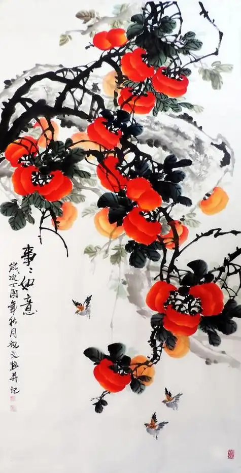 刘建岭日记一格画画少儿美术教育学院翟悦希小学员国画绘画作品柿子7