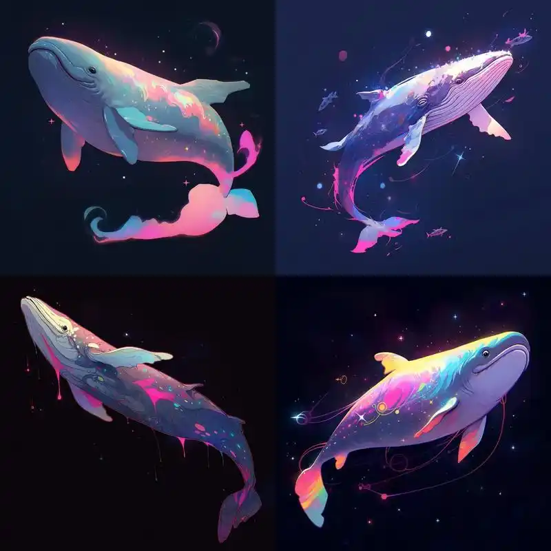 星海鲸鱼唯美插画 咒语:a whale flying in the cosmic galaxy, dark