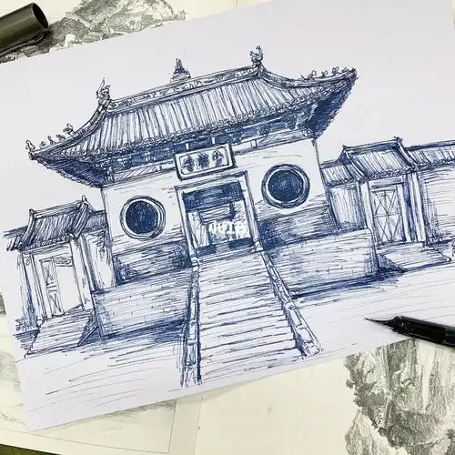 年轻人不讲武德_钢笔_少林寺_童年_钢笔速写_文化_绘画