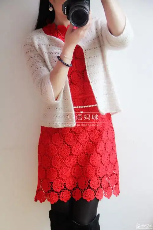 连衣裙外搭钩针开衫