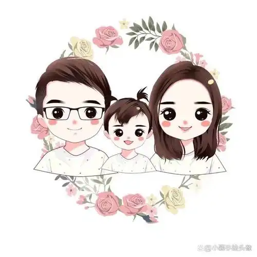 卡通全家福手绘,一家三口,四口幸福头像