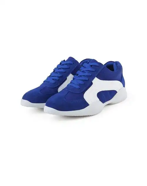 涉趣宝蓝色马卡龙色真皮休闲运动鞋