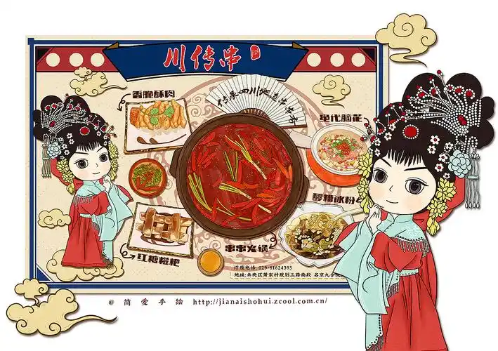 手绘版四川成都美食小吃