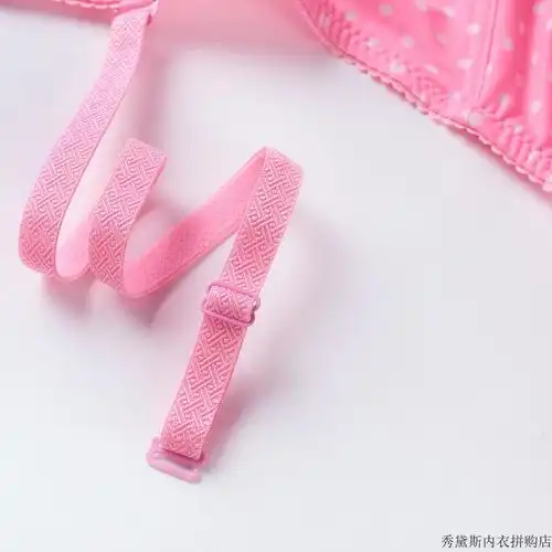 性感光面内衣女波点少女聚拢文胸半杯女士胸罩 2排扣粉色 80b【图片