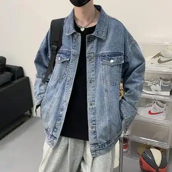 牛仔外套男秋季高街潮牌休闲夹克港风帅气宽松学生休闲工装上衣服