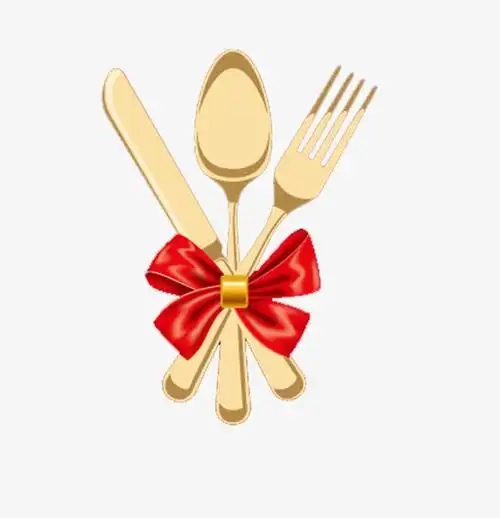 红丝带捆住的刀叉