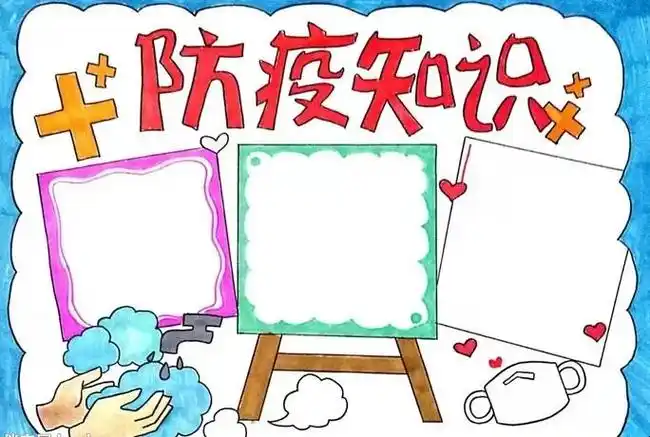 知识 防疫知识手抄报怎么画3,给中间的边框在底下加上架子,右下角的