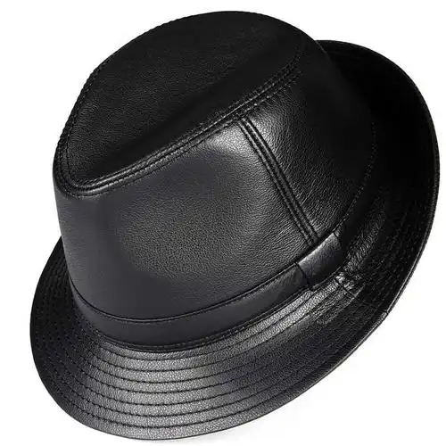 秋冬季男士牛皮绅士礼帽真皮中老年人英伦爵士帽老人户外爸爸帽子p1