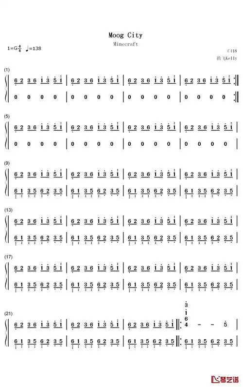 moog city钢琴简谱-c418歌曲-数字双手曲谱1
