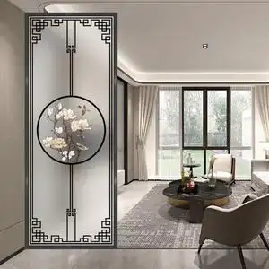 简约艺术玻璃客厅屏风装饰入户玄关透光双面新中式背景墙遮挡隔断