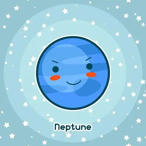 卡哇伊卡的空间.漂亮的面部表情涂鸦.插图卡通海王星在星空.