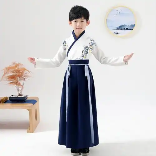 新款儿童汉服男童男孩古装中国风古代服装书童国学朗诵服薄款秋装