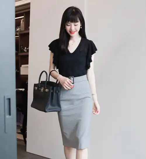 春秋新款高腰显瘦优雅洋气半裙提臀修身及膝半身裙中长款好搭配女