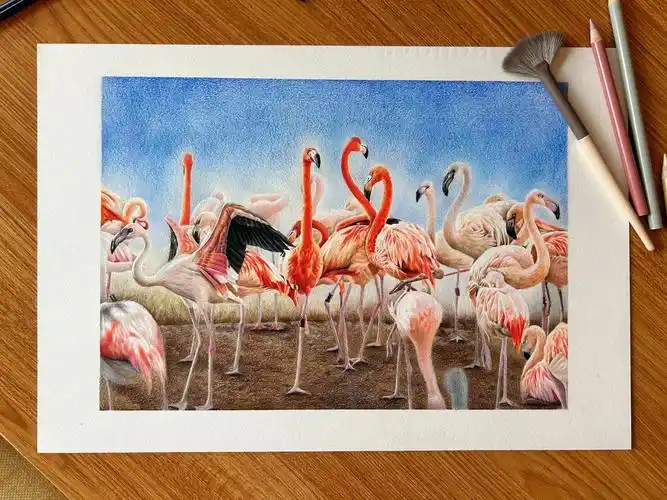 彩铅火烈鸟预祝2023红红火火