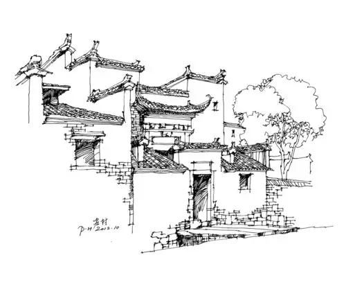 夏培禾宏村西递钢笔速写