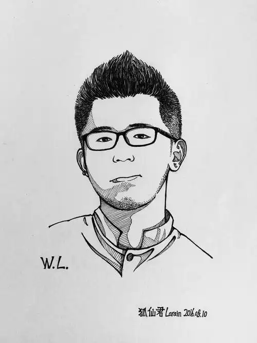 黑白 素描 手绘 插画 男生头像 线稿人物 素描人物狐仙君lorain