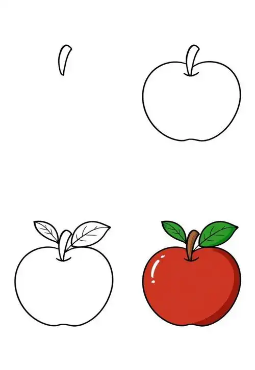 画这个真的超简单的,几笔就能勾勒出一个红彤彤的大苹果