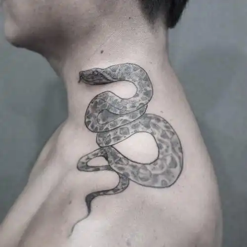能先生颈侧蛇纹身图案