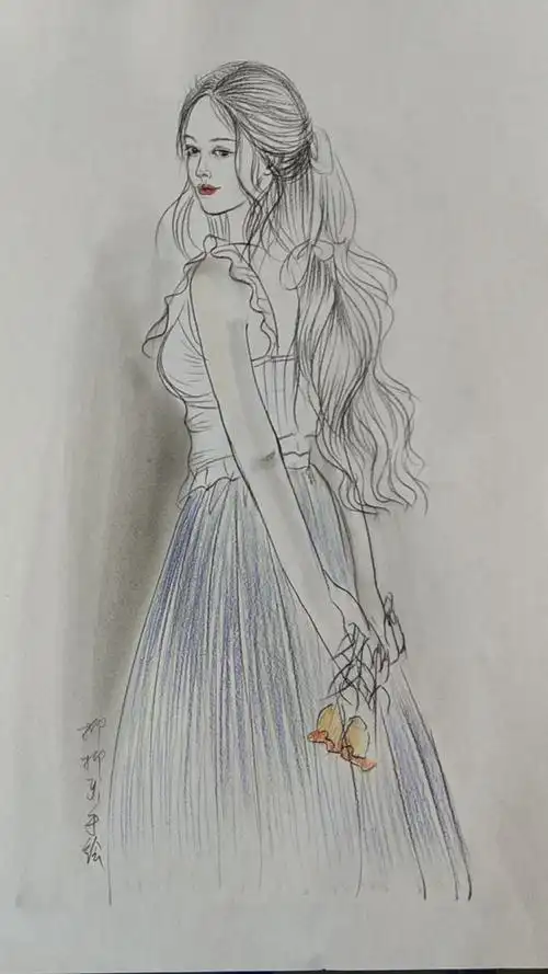 美女速写#速写美少女,穿着很美的裙子