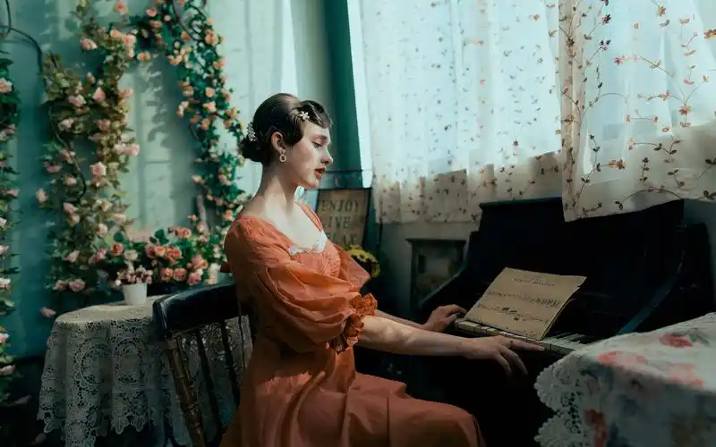 壁纸 安娜弹钢琴,漂亮的女孩