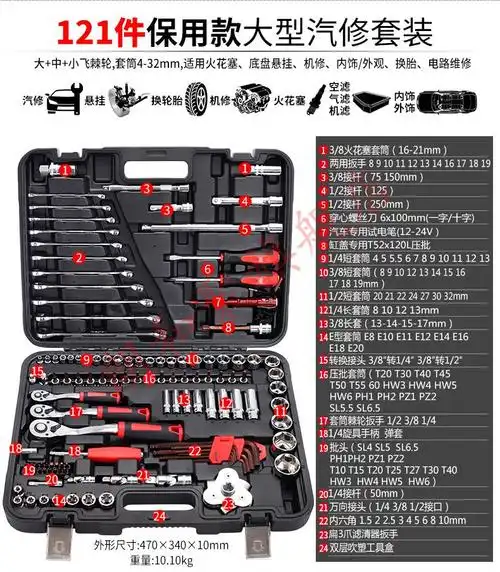 套筒扳手汽车机械维修组合汽修大全修理工具171件终身保用款72齿棘轮