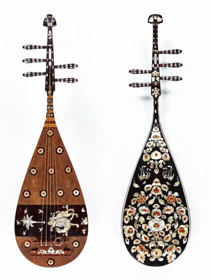 唐代· 螺钿紫檀五弦琵琶.浑成紫檀金屑文,作得琵琶声入云—— - 抖音