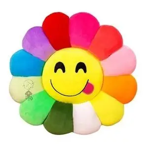 七彩太阳花靠枕花朵向日葵抱枕尐朩毛绒公仔靠垫笑脸花网红同款