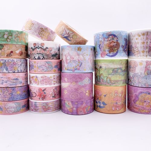 和纸胶带荷花蝴蝶古风中国风仙气祥云鹤烫金diy手撕手账装饰素材