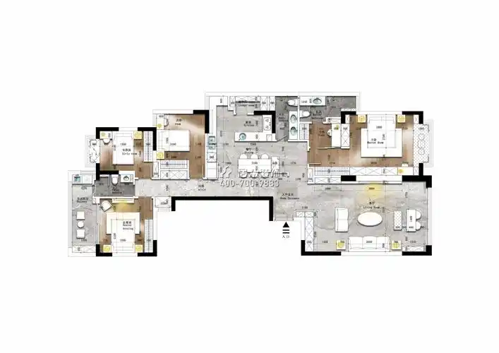安柏丽晶200平方米现代简约风格平层户型装修效果图