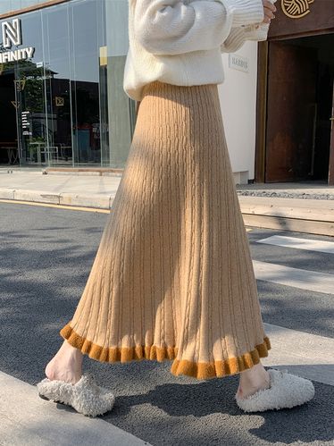 秋冬针织半身裙女冬季中长款到脚踝a字垂感裙子大摆秋款毛线伞裙